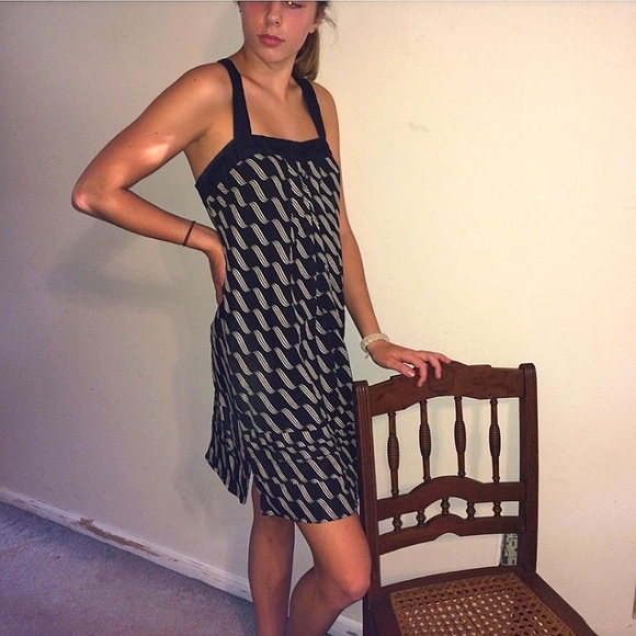 [Mauve By Anthropologie] Black and White Halter Midi Linen Dress Size 10 - Picture 1 of 8
